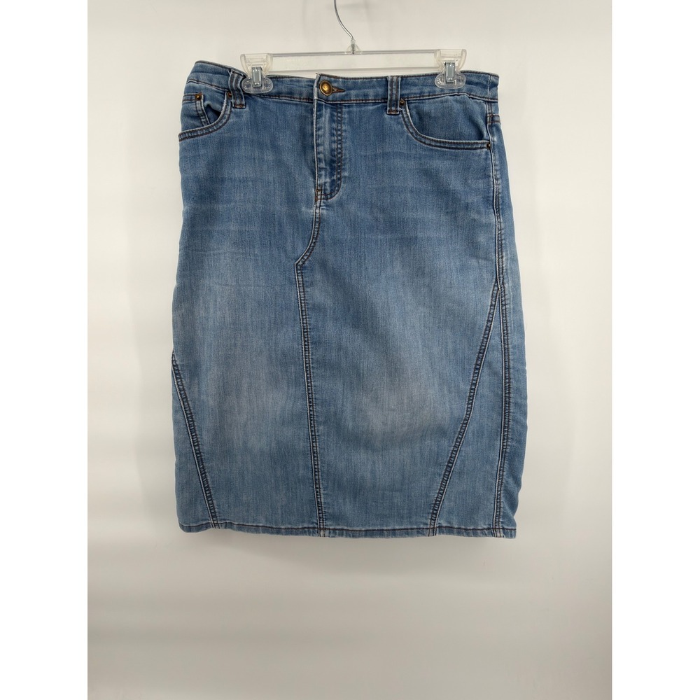 Christopher & Banks Denim Skirt Womens 12 Blue Jean Midi Straight Pencil‎ Slit